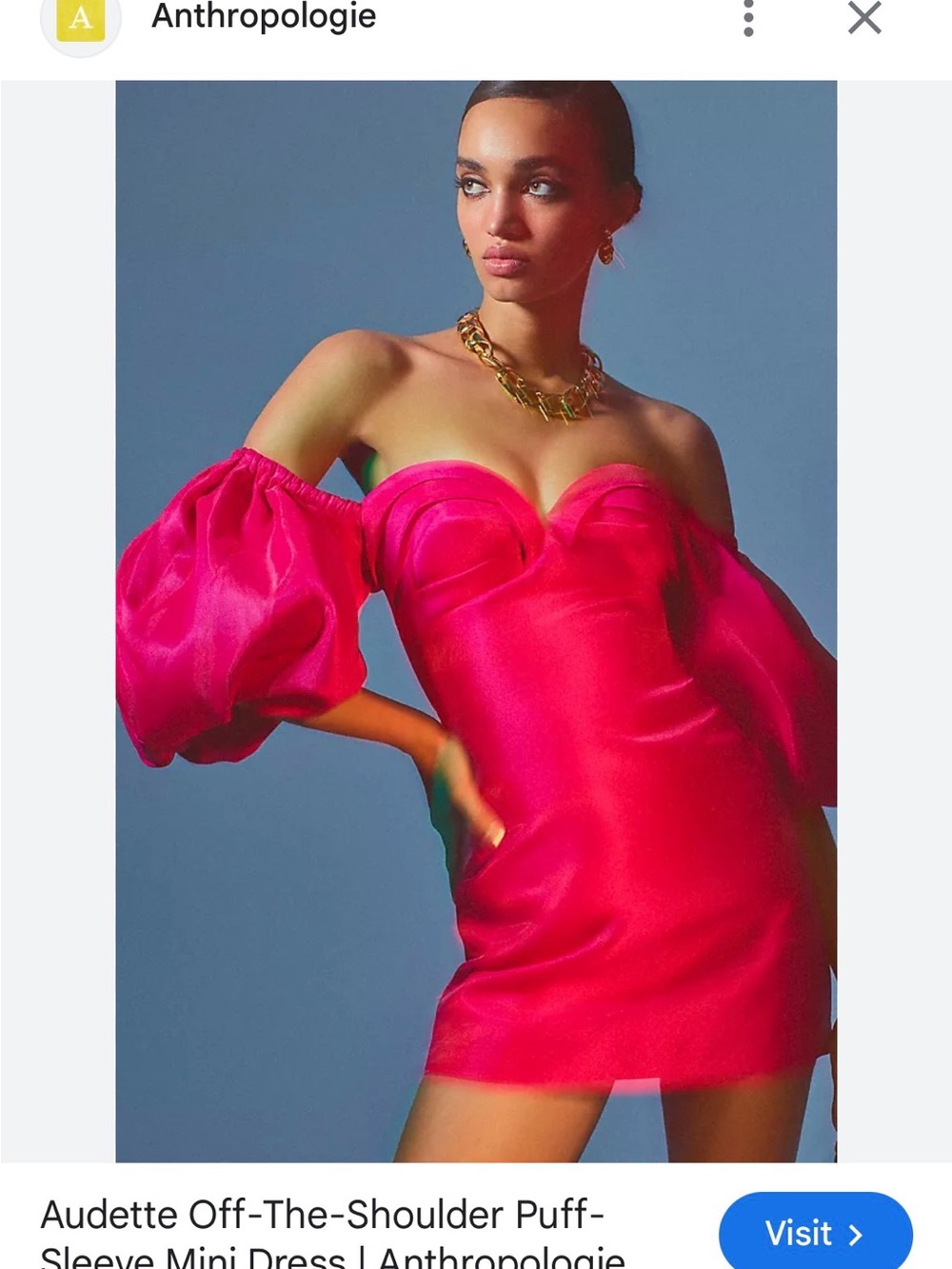 Anthro Audette Hot Pink Puff Sleeve Mini Dress